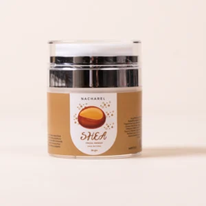 Nacharel Raw Shea Butter packaging jar on a white background - Natural Body Butter for intense skin hydration.