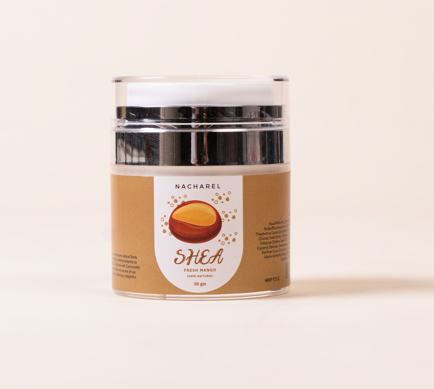 Nacharel Raw Shea Butter packaging jar on a white background - Natural Body Butter for intense skin hydration.