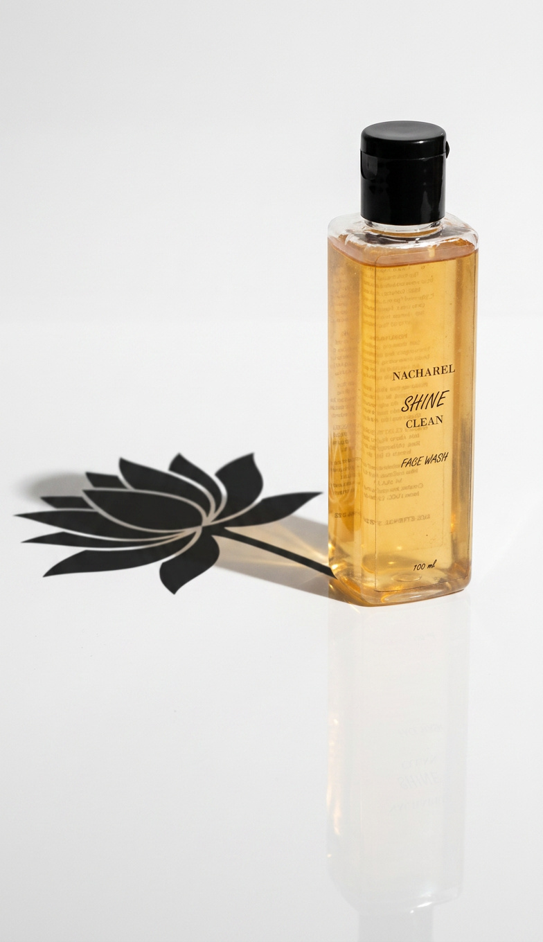 Shine Face Wash bottle by Nacharel — natural lemon and witch hazel cleanser for pollution defense.