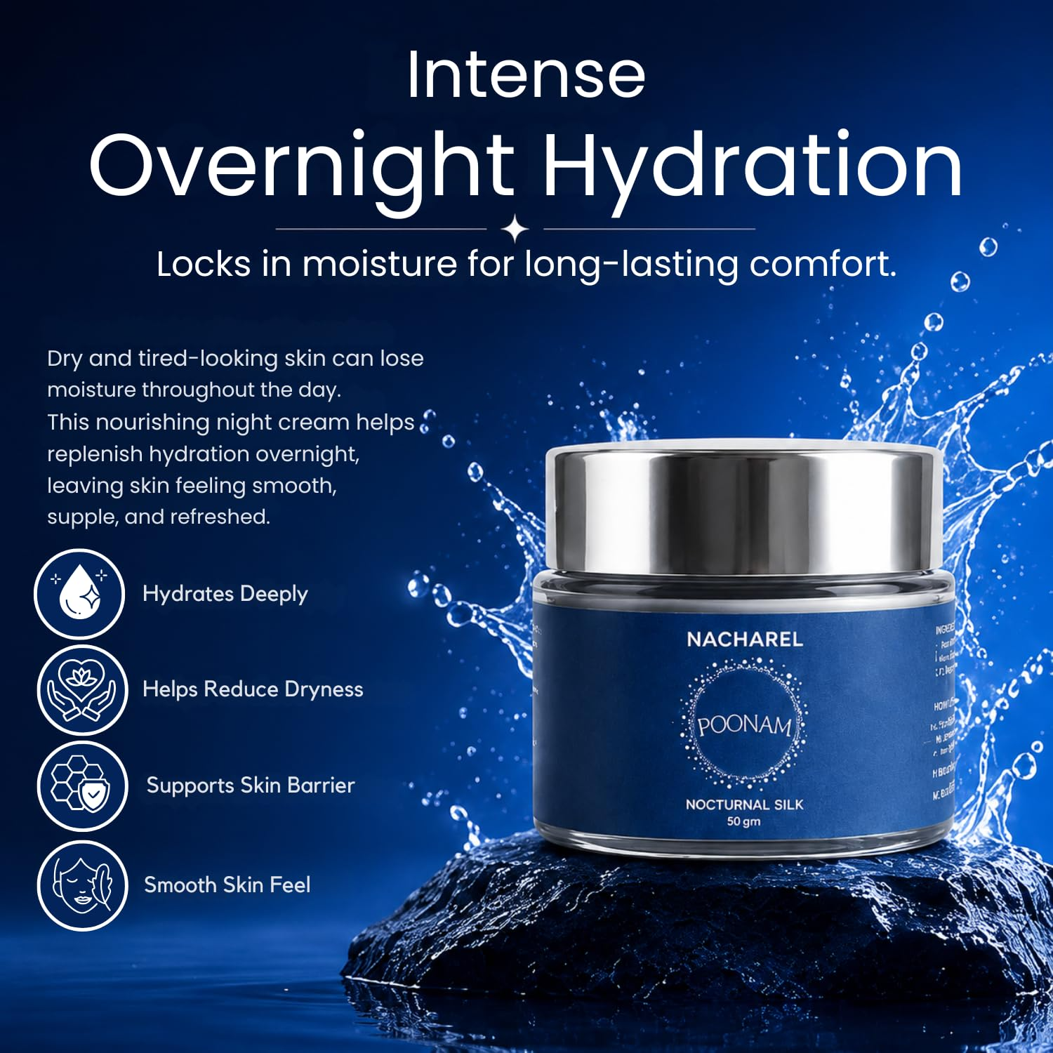 Poonam Night Cream by Nacharel jar on a clean surface - Overnight Repair & Brightening Night Cream for Glowing Skin